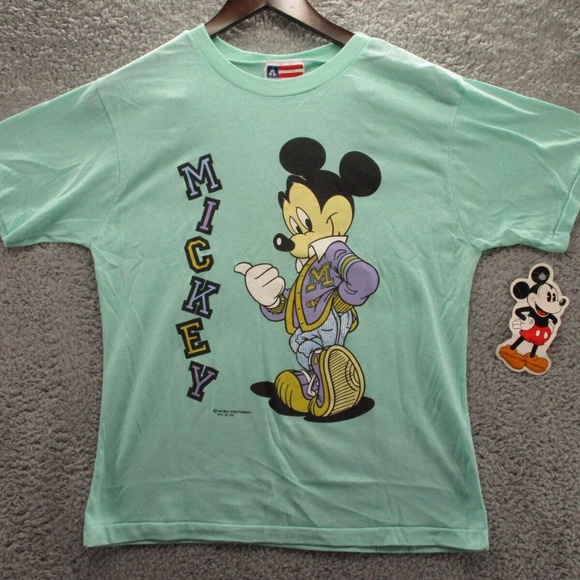 VTG 1980s Disney Allison Mickey Mouse Single Stitch T Shirt New w/ Tag Aqua Sz L - Picture 1 of 13